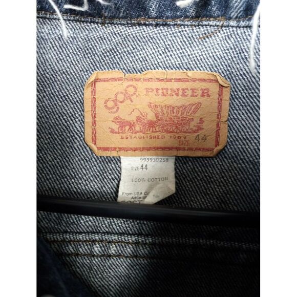 Gap Pioneer Vest Denim Jacket Men's 44 Blue Cotton Frayed Collar - b3 - Picture 3 of 5